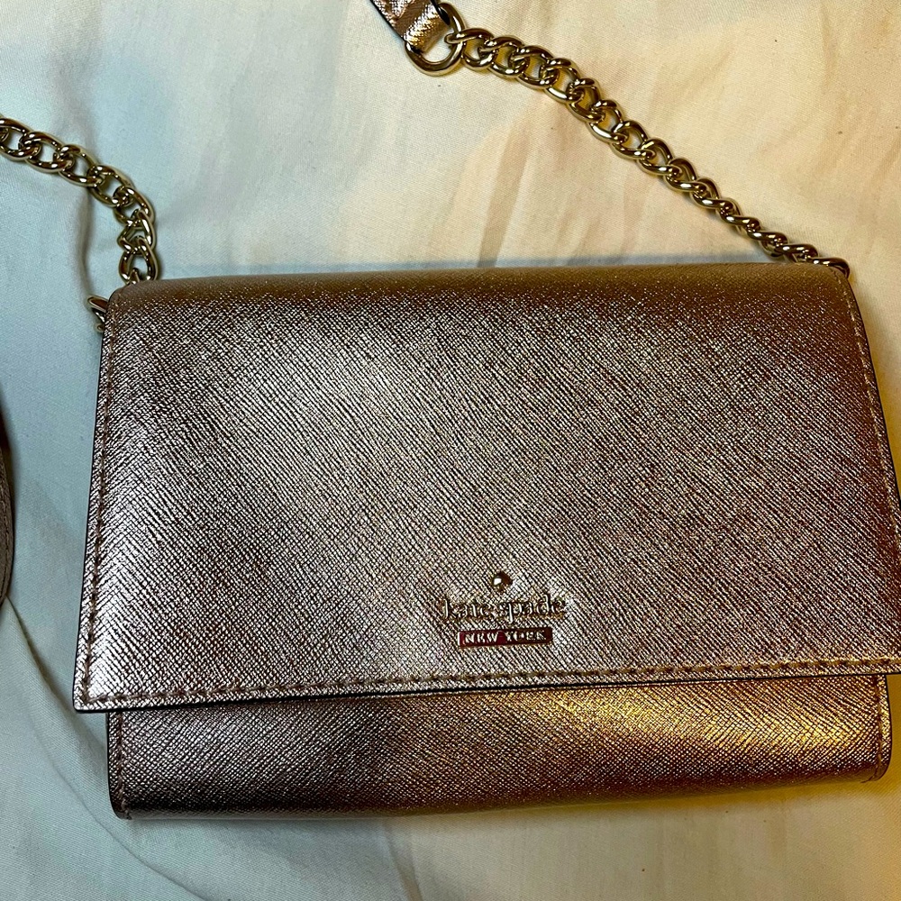 Metallic Rose Gold Kate Spade Crossbody Purse Handbag Small